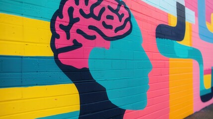 Vibrant mural celebrating mental health awareness, community engagement, colorful imagery, inspiring messages, promoting dialogue and understanding, World Mental Health Day initiative