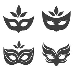 Venetian Mask Silhouette Vector Icon Set.