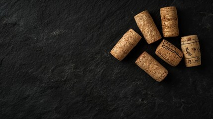 Festive Spirits: Champagne and Wine Corks Adorning a Stylish Black Background