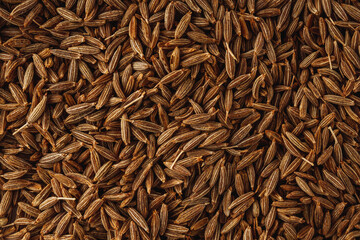 Closeup of Aromatic Cumin Seeds and Spices on a Rustic Background