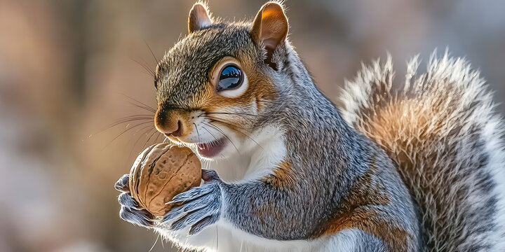 Esquilo mordendo uma noz