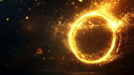 Fototapeta premium Golden Light Circle Glow Sparkles Abstract Background