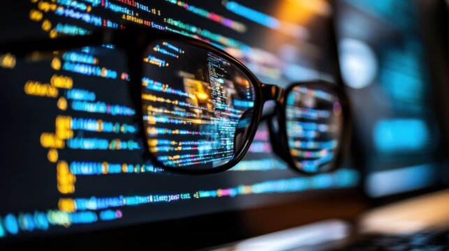 Glasses Reflecting Lines of Code on a Computer Screen