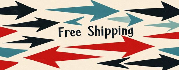 Fototapeta premium Arrows with text Free Shipping on a colorful background, ideal for promotional use.