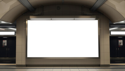 Fototapeta premium Mockup image of Blank billboard white screen posters and led in the subway station for advertising isolated with white highlights, png