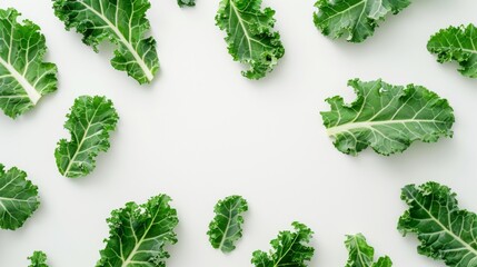 Fresh Kale Leaves on White Background - Healthy Food Photography