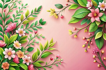 Seamless Floral Pattern with Branches and Flowers on Pink Background - Vector Illustration for Backgrounds and Textiles