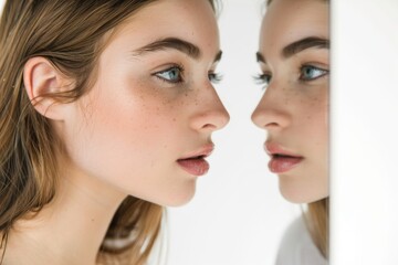 Fototapeta premium Woman admiring herself in the mirror