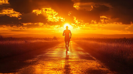 A silhouette of a runner against a vibrant sunset backdrop.