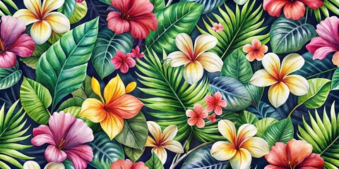 Seamless Tropical Flower Watercolor Pattern for Architectural Photography