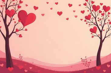 A Valentine's Day background with two trees with hearts on them. Valentine's day greeting card.