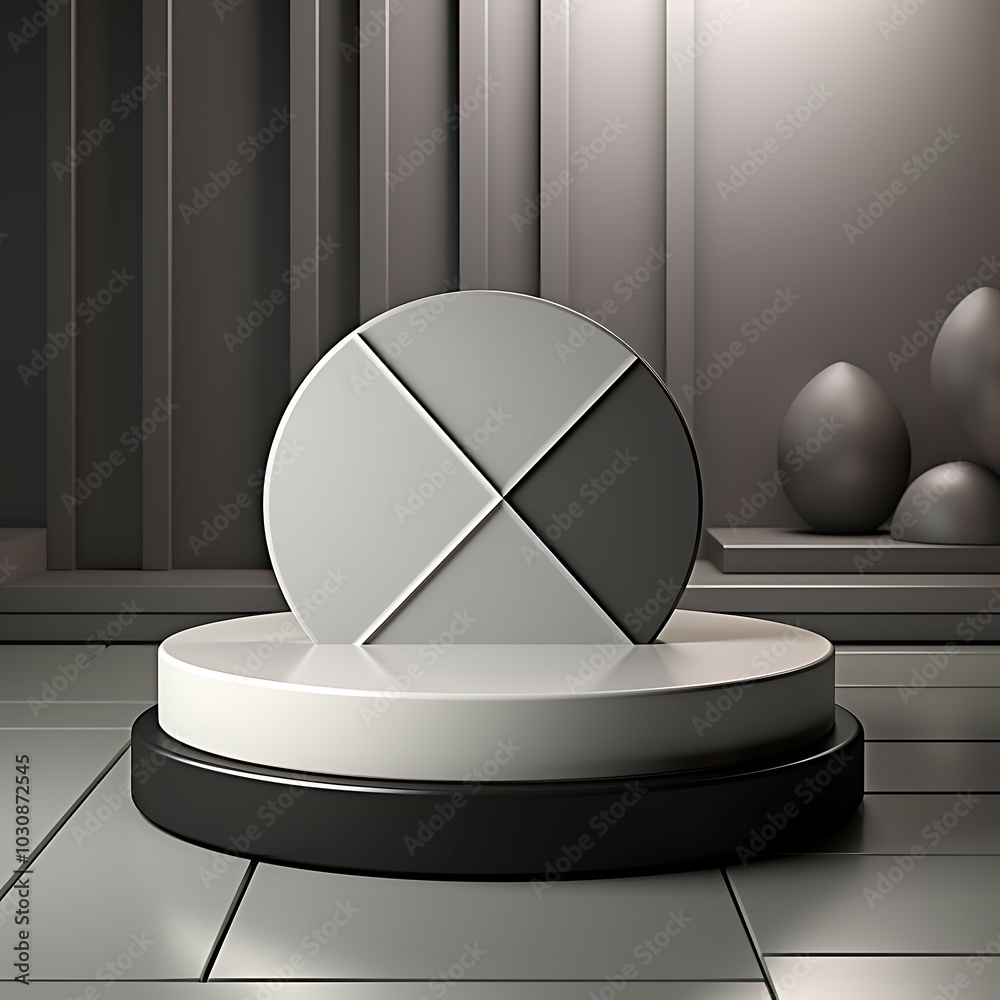 Poster minimalist abstract background with podiums and plant. 3d render