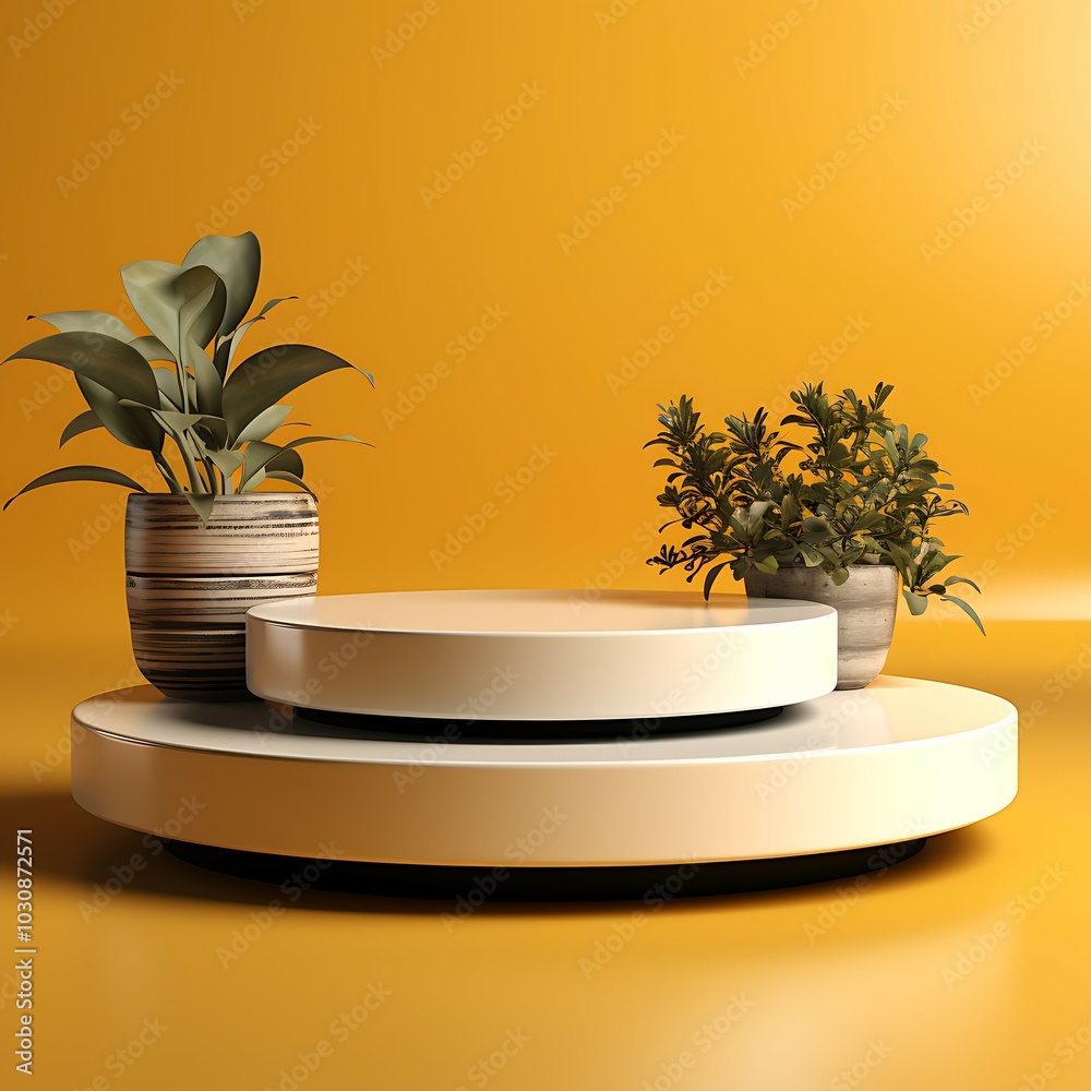 Poster 3d render of abstract geometric forms. Minimal scene with podium for product presentation