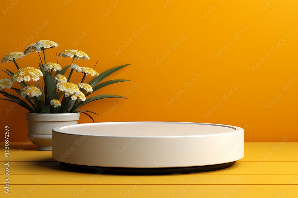 Poster 3d render of abstract geometric forms. Minimal scene with podium for product presentation