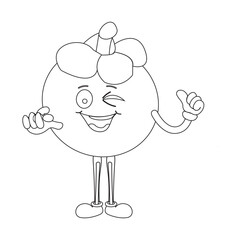 Happy Mangosteen Fruit Character Ready for Coloring