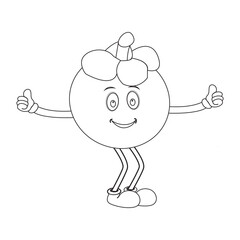 Happy Mangosteen Fruit Character Ready for Coloring