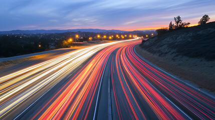 Highway Traffic Lights Trails at Dusk   Cityscape Landscape