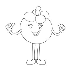 Happy Mangosteen Fruit Character Ready for Coloring