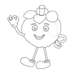Happy Mangosteen Fruit Character Ready for Coloring