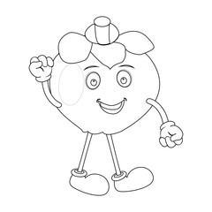 Happy Mangosteen Fruit Character Ready for Coloring