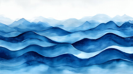 Obraz premium Abstract watercolor waves in shades of blue and white.