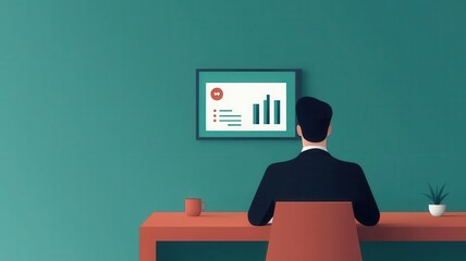 Business meeting room with a team gathered around a digital screen displaying a growth strategy filled with charts and projected metrics, 3D illustration