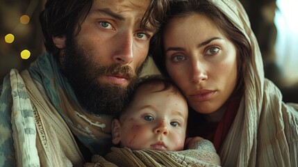 A family portrait in a rustic setting showcasing nurturing bonds and deep expressions during a quiet moment of togetherness