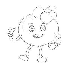 Happy Mangosteen Fruit Character Ready for Coloring