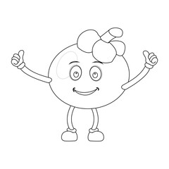 Happy Mangosteen Fruit Character Ready for Coloring