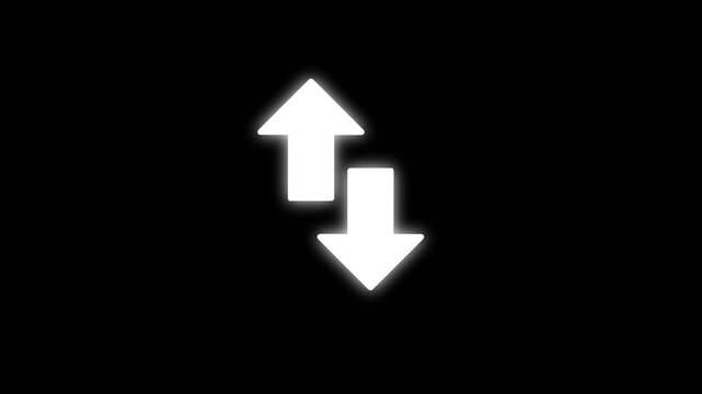 Sweep up down animation. white color silhouette up down arrow animation, direction arrow on black background.