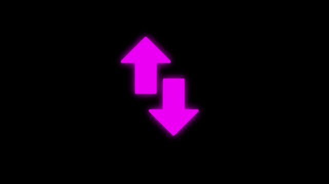 Sweep up down animation. purple color silhouette up down arrow animation, direction arrow on black background.