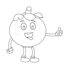 Happy Mangosteen Fruit Character Ready for Coloring
