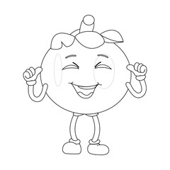 Happy Mangosteen Fruit Character Ready for Coloring