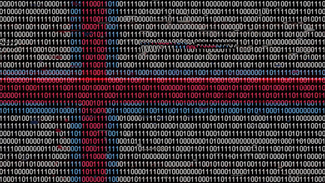 Binary code on flag of Faroe Islands. Program source code or Hacker concept on Faroese flag. Faroe Islands digital technology security, hacking or programming