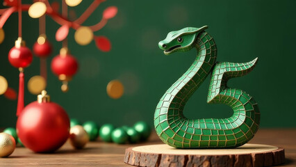 Fototapeta premium The numbers of 2025 are in the shape of a green snake, symbolizing the Lunar New Year.