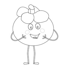 Cheerful cartoon mangosteen fruit character. Mascot is in outline format, ideal for childrens coloring books, and is perfect for a tropical fruit theme. eps10