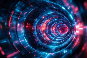Red and Blue Neon Geometric Tunnel with Glow