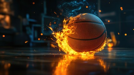 Fototapeta premium Basketball Ball on Fire Court