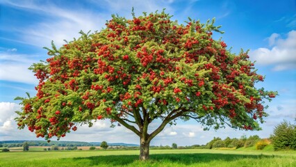 Fototapeta premium A medium shot of crataegus, also known as hawthorn, quickthorn, may tree, whitethorn, mayflower, or hawberry
