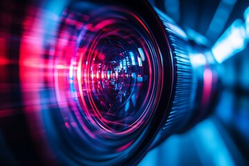 Vibrant Camera Lens Abstract with Red and Blue Light