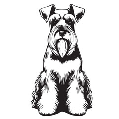 Schnauzer dog sitting Silhouettes black and white Miniature Schnauzer puppy clean vector outlines on transparent background Line Art Schnauzer Dog Portrait. Line Art Animal 
