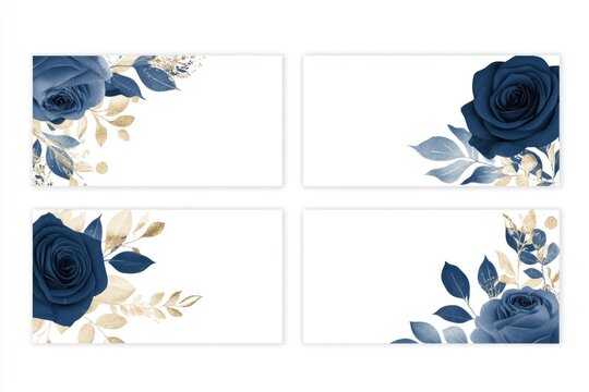Four cards with blue roses