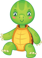 Cute cartoon turtle with a happy expression, perfect for kids projects.