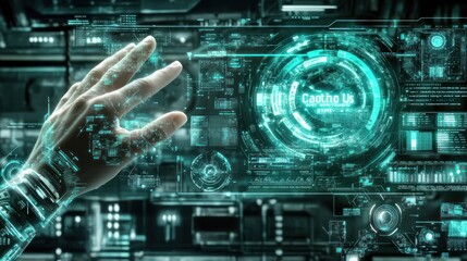 Hand Interacting with Futuristic Digital Interface