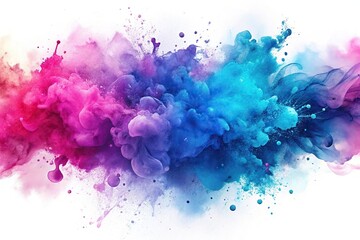 abstract blue pink and purple watercolor splash isolated on white background macro