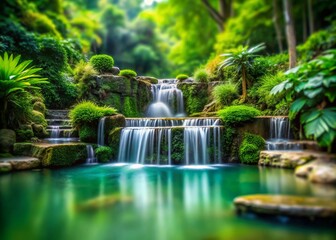 Serene Waterfall in Lush Greenery - Tilt-Shift Photography for Nature Lovers