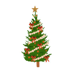 Christmas  tree decorated. Template for greeting card, banner, invitation.