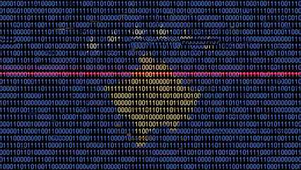 Binary code on flag of Kosovo. Program source code or Hacker concept on Kosovan flag. Kosovo...