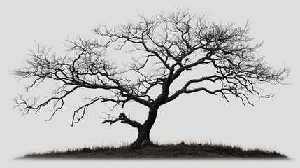 Fototapeta premium Leafless spooky tree with crooked branches, isolated on white, a symbol of death and the supernatural leafless tree, death, supernatural