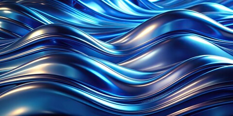 Abstract shiny metallic blue wave texture